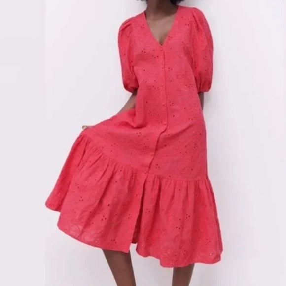Zara Eyelet Embroidered Midi Dress Size XS - Picture 3 of 8